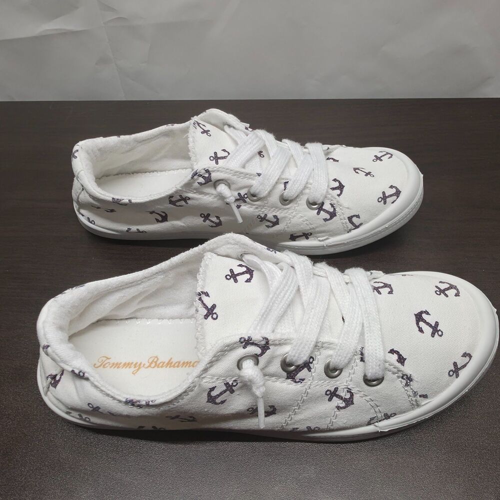 Tommy Bahama Womens 7 Nautical Anchor Sneakers White Canvas Casual Shoes - Picture 2 of 11